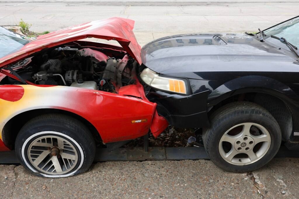 Cars involved in a frontal collision