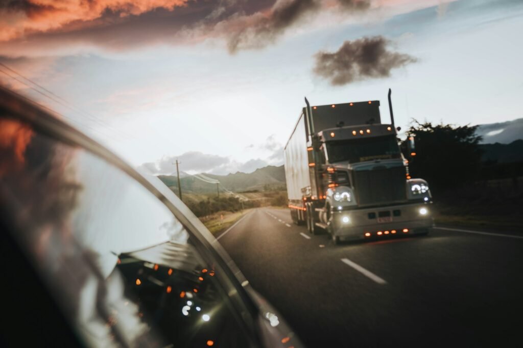 Semi truck driving on a highway