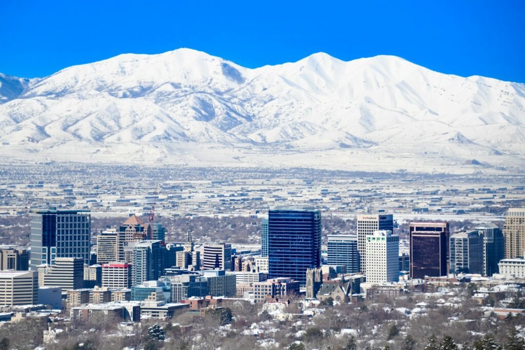 Salt Lake City skyline with the Wasatch Mountains